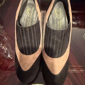 Donald J. Pliner Two-Tone Suede Slip-On Pumps in Black and Taupe